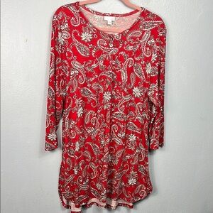 J. Jill Red and White Paisley Pajama Top